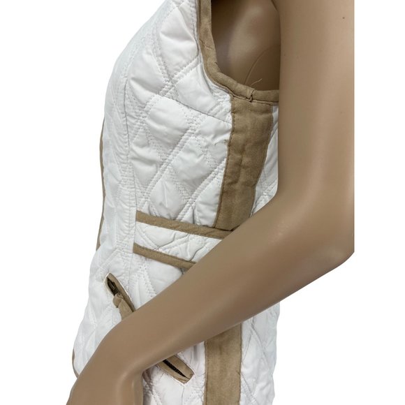 Holstark quilted puffer vest jacket small white tan trim pockets - Picture 7 of 12